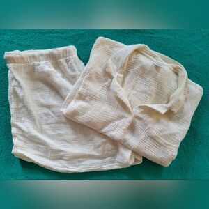 Serra 100% Cotton 2 Piece Off White Pajama Set, Coller, Button Down Top XL